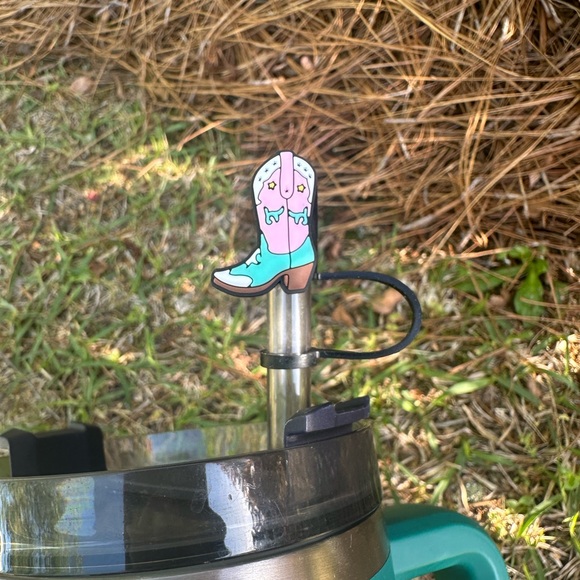 Cowboy Boot Stanley Straw Topper Teal Pink - Picture 2 of 5
